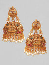 Devine Lakshmi With Red And Green Stone White Pearls Jhumka Earrings